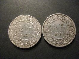 2 x 2.- Fr  1920 + 1921 Superbes pièces  Superbe qualité