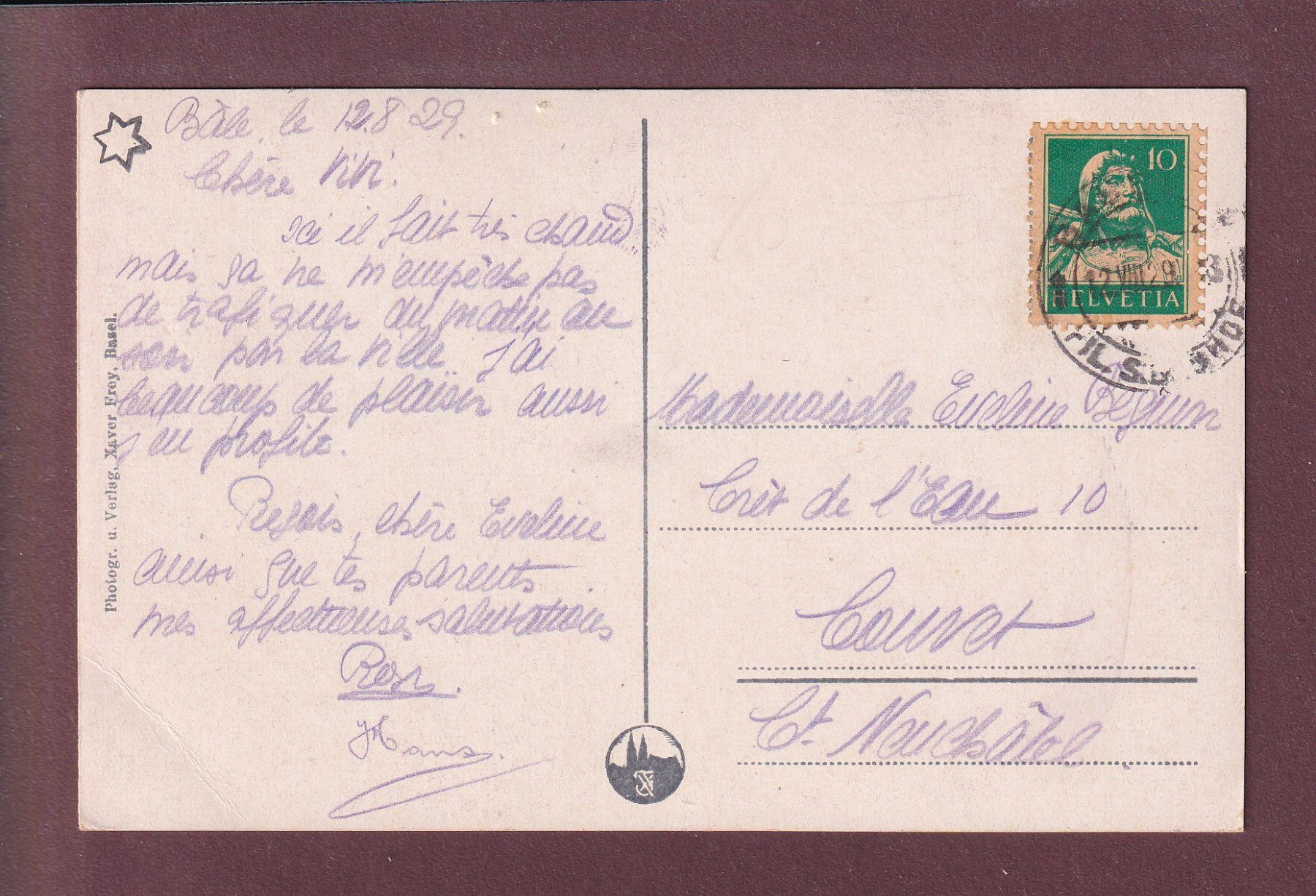 Ansichtskarten: BASEL - Bundesbahnhof - 1929 – Gebraucht aus Pully von nicecards 1