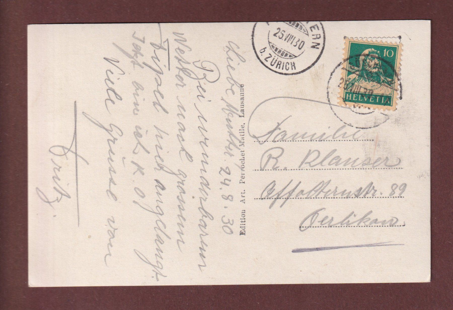 Cartoline postali: SCHÖLLENENSCHLUCHT - 1930 – Usato da Pully venduto da nicecards-shop 1