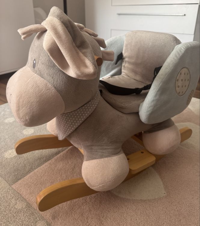 Small Foot Schaukeltier Esel Aus Plüsch & Holz – Für Kinder Ab 12 Monaten, Mit Sitz & Griffen, Art. 12210