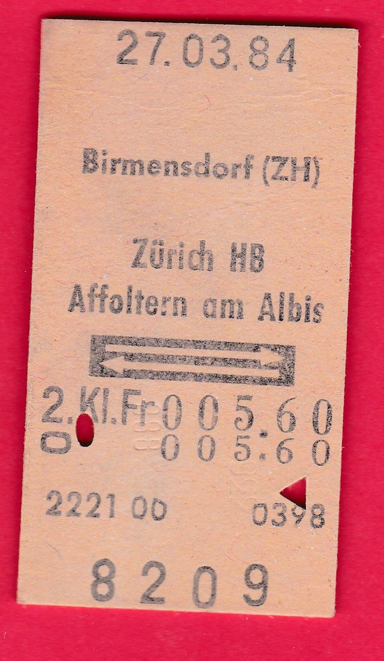 Biglietti: KARTON BILLETT, BIRMENSDORF - AFFOLTERN AM ALBIS, 2.KLASSE, – Usato da Oberrieden venduto da Gebirgsstelze