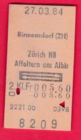 KARTON BILLETT, BIRMENSDORF - AFFOLTERN AM ALBIS, 2.KLASSE,