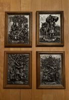 4 Wandbilder im Rahmen, Jahreszeiten, geprägtes Metall,