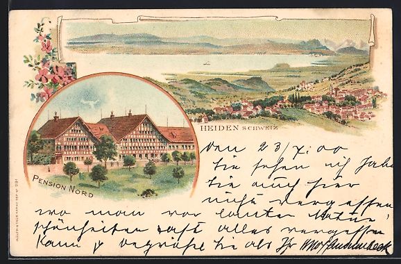 Cartoline postali: Litho Heiden, Pension Nord, Gesamtansich – Usato da Berlin venduto da bartko-reher