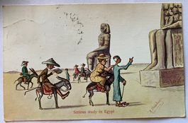 Alte Postkarte Humor in Aegypten mit Stempel und Marke