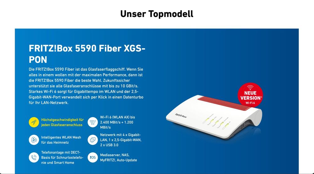 Fritzbox 5590 Router Glasfaser WLan Telefon komplett Kaufen auf Ricardo