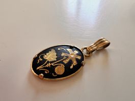 Vintage Anhänger schwarzem Grund & Goldverzierung 2,7 cm