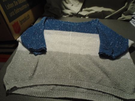 Pullover ca. Grösse S, blau/grau/weiss/Glitzer