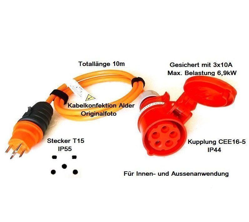 10m Stromadapter - Verlängerungskabel T15 IP55 auf CEE16-5 (Neu und ...