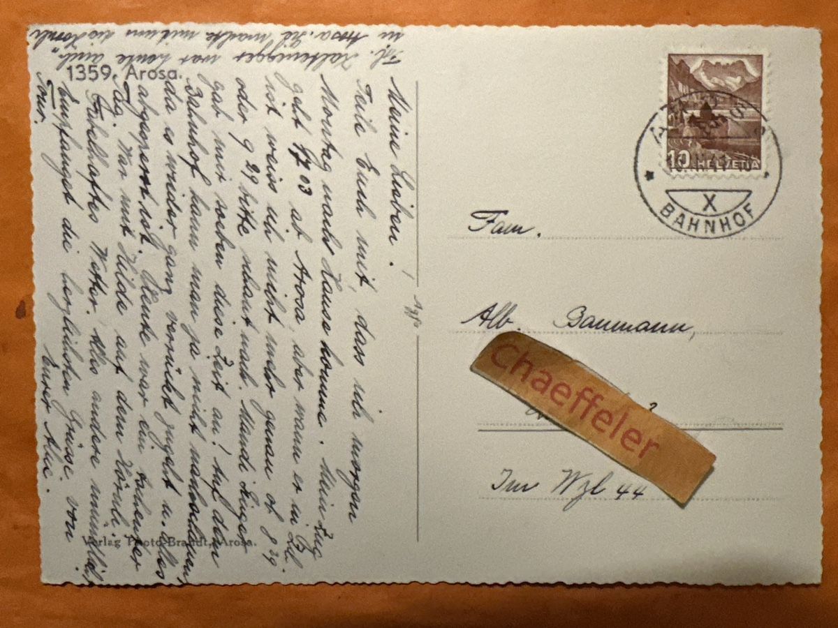 Ansichtskarten: 1941 Arosa Graubünden, Winter – Gebraucht aus Zürich von Chaeffeler 1