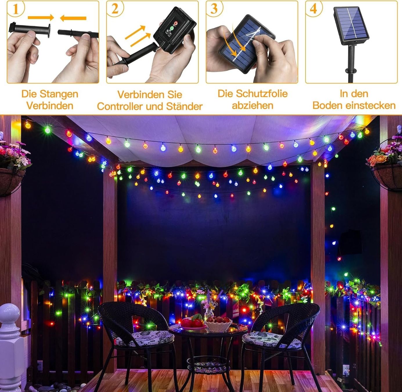 Ghirlande e barre luminose: Solar Lichterkette 12m 100 LED bunt – Nuovo e nell'imballaggio originale da Nuglar venduto da SmartLiving24 6