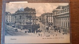 Genève: Carte Postale Rue Mont-Blanc et Hôtel Postes, 1900