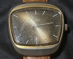 Montre vintage GROVANA, Cuir marron, Swiss Made, pour homme 