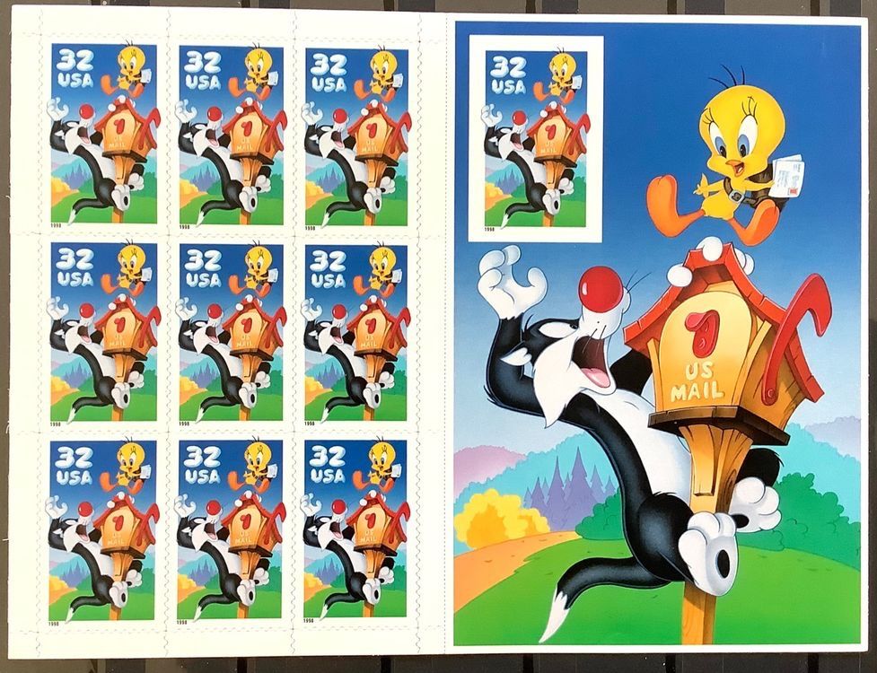 Tutti i francobolli: 1998 USA - Sylvester & Tweety Kleinbogen Postfrisch – Nuovo (secondo la descrizione) da Liestal venduto da Pep3