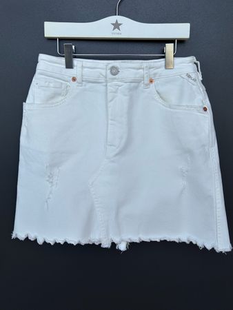 Replay Distressed Denim Frayed Mini Skirt