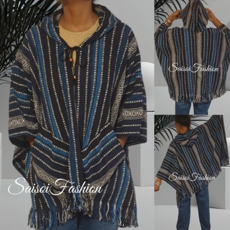 Herbst Boho,Hippie Damen&Herren  Kapuze Poncho,Jacke S-XXL