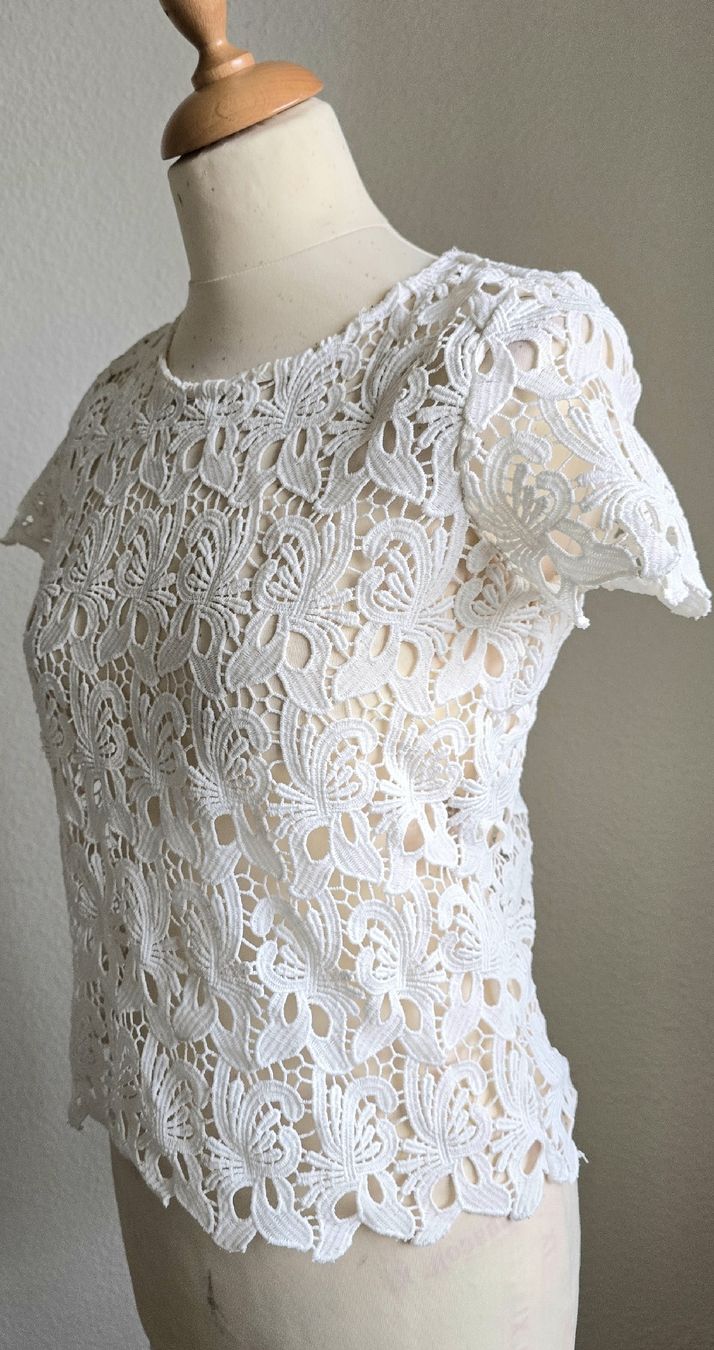 Zara Top: Top en dentelle blanche Taille S – Usato da Genève venduto da Saleena 5