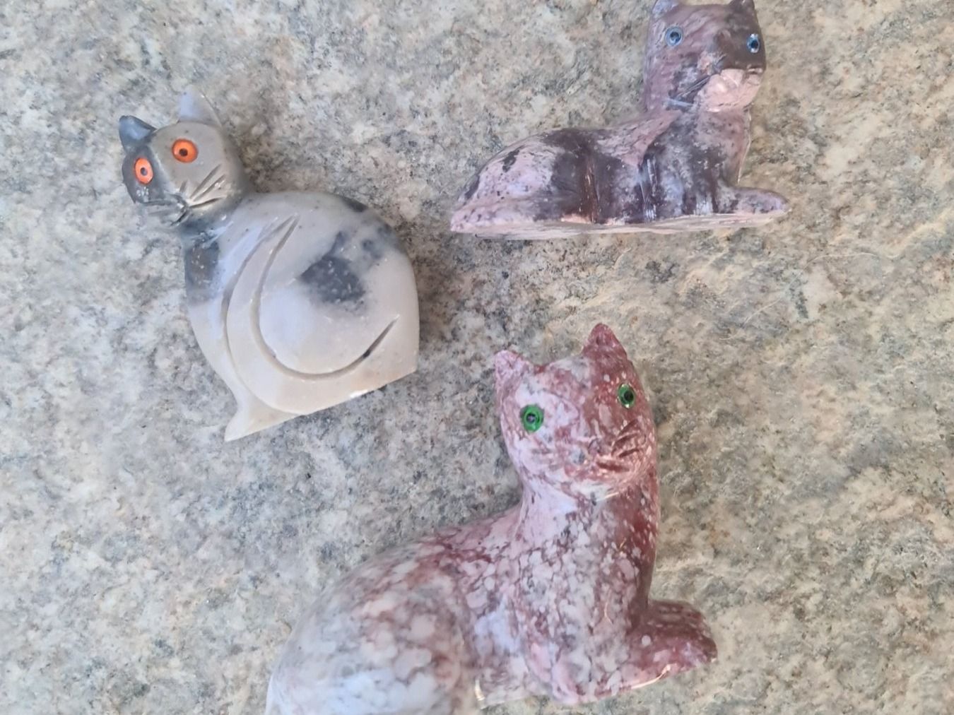 Statuette: 3 wunderschöne Katzen Edelsteine und Speckstein Figuren – Usato da Münchenbuchsee venduto da babilibern 4