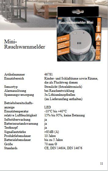 Sistemi d'allarme: UNITEC CE Mini Brandmelder – Usato da Steinen venduto da Restwert_Steinen 6