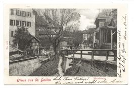 Gruss aus St. Gallen - Moosbrücke - offene Steinach - 1902