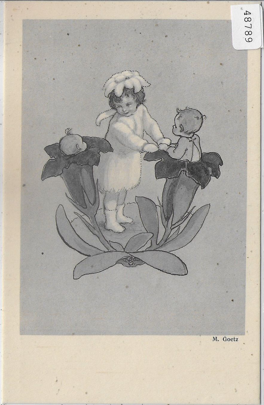 Cartoline postali: M. Goetz - Mädchen mit Blumenbebes – Usato da Ettingen venduto da Kartenplanet