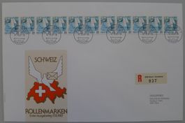 1987, ELFERSTREIFEN Nr.734 auf LUXUS-FDC +Rollenmarken 100.-