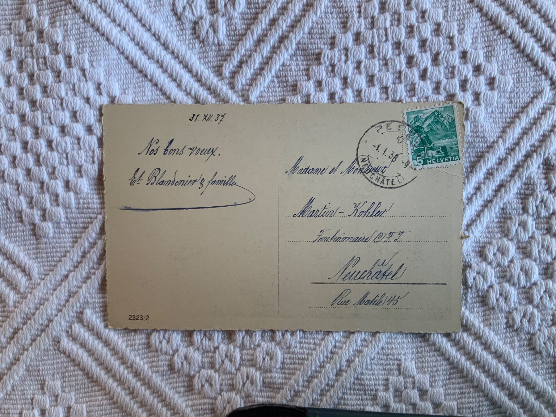 Cartoline postali: Ansichtskarte Bonne Anneé, gelaufen 1938 – Usato da Vellerat venduto da joromaur 1