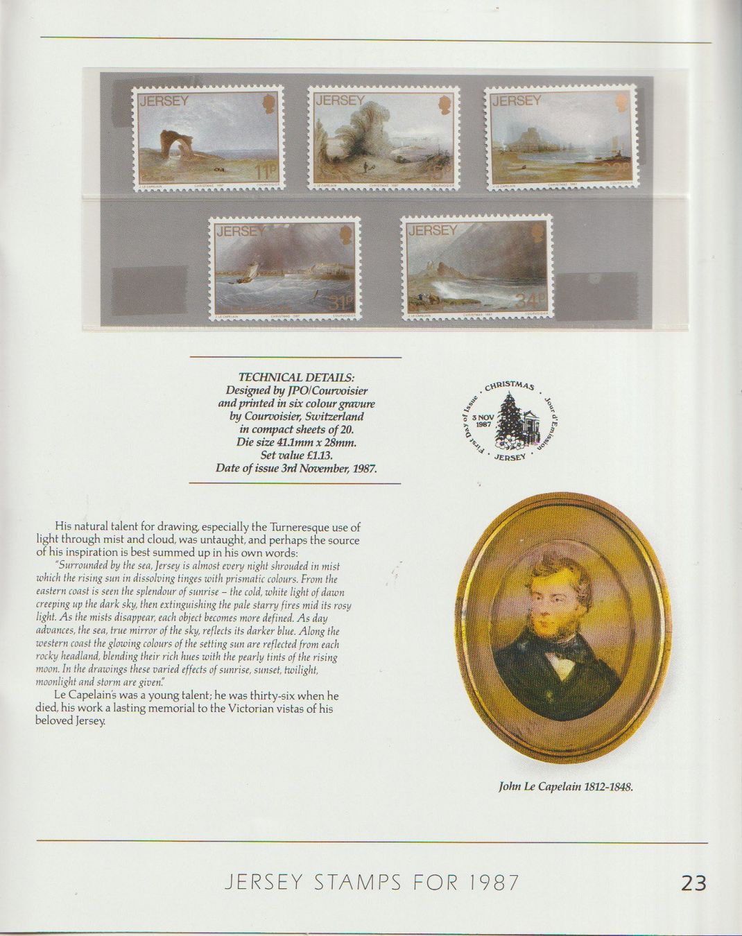 Tutti i francobolli: Jersey: Timbre de collection "Special Stamps 1987" rare – Nuovo e nell'imballaggio originale da Crans-Montana venduto da kira56 6