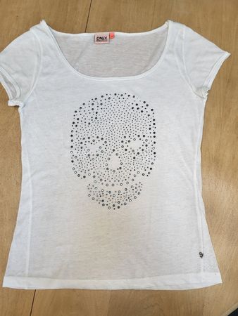 T-shirt blanc Only, motif tête de mort, taille S 💀
