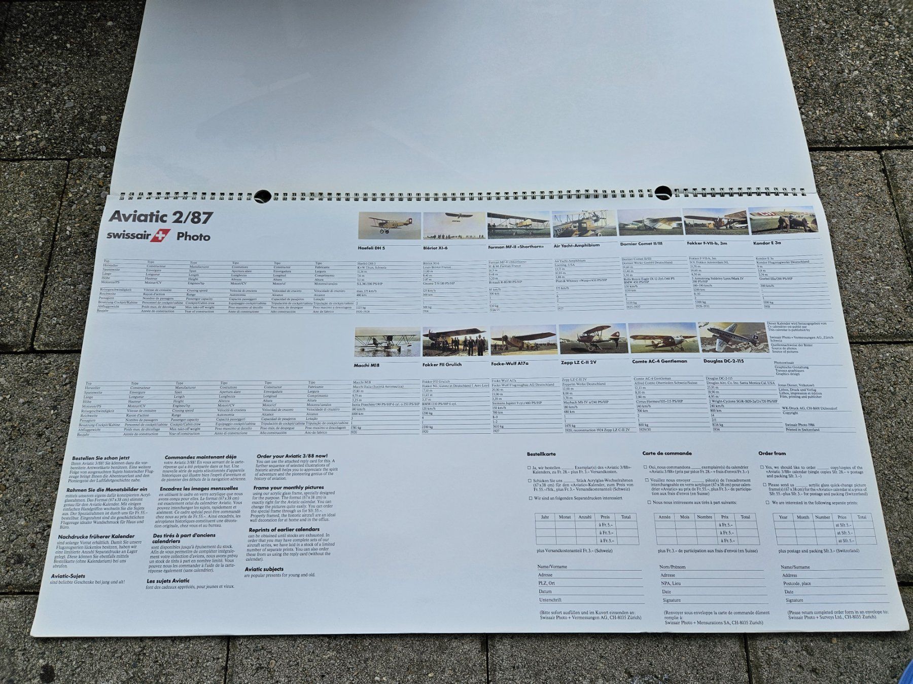Calendari: 6 Stück Swissair Aviatic Kalender – Usato da Haslen GL venduto da Sandra40 1
