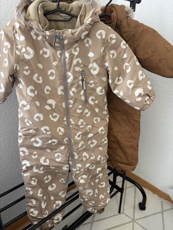 Winteroverall Kinder beige mit Leopardenmuster gefuettert 92