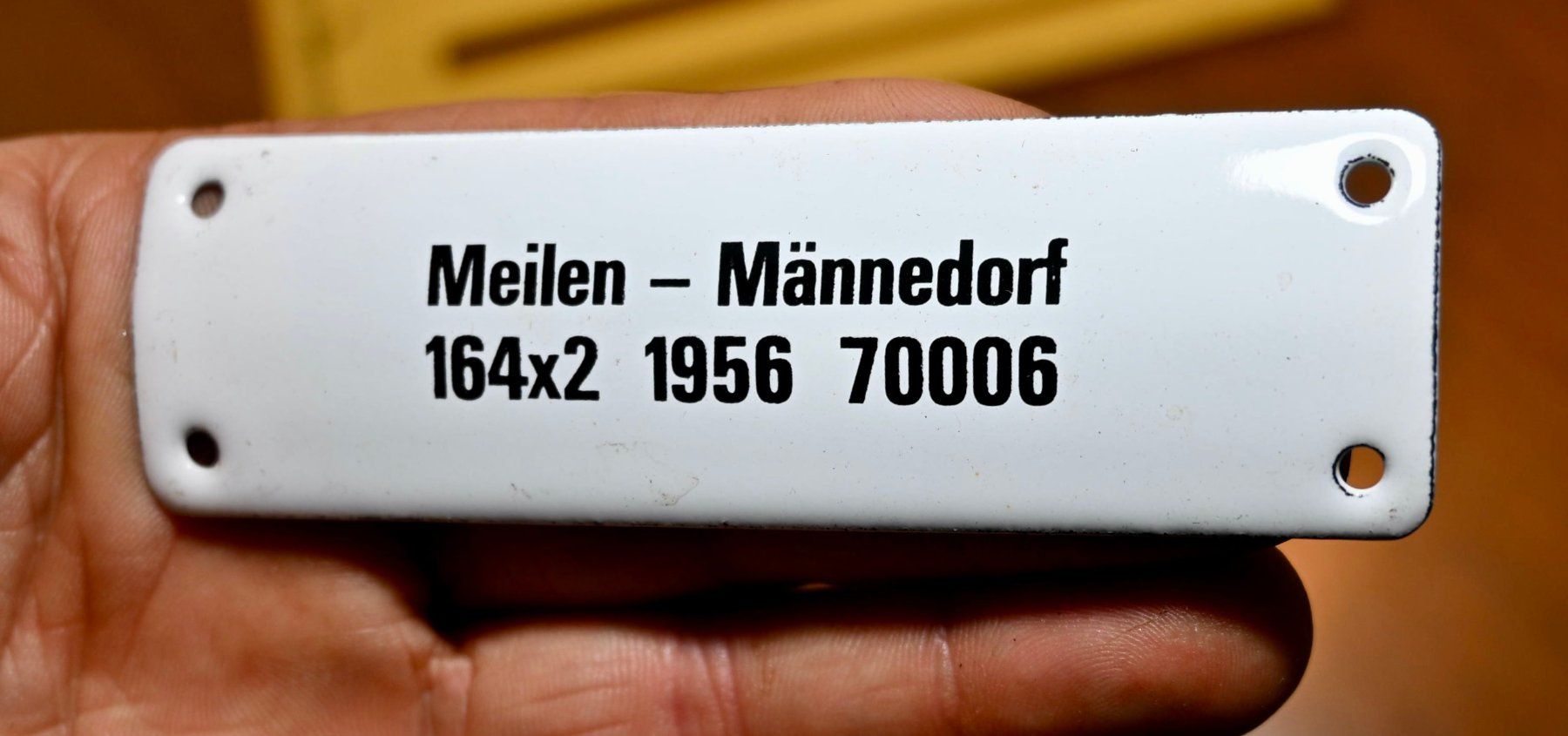 SBB/CFF/FFS Insegne: Emaille - Schild SBB-SöB 10 x 3 cm MEILEN  - MÄNNEDORF 1956 – Usato da Pfaffhausen venduto da mono_rec 1
