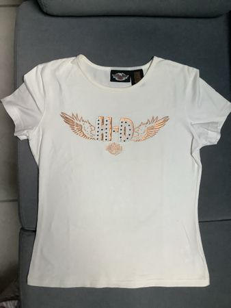 H-D T-Shirt Gr. M Damen weiss Flügel Glitzer .