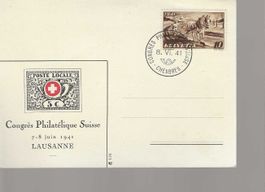 carte Congrès philatélique Lausanne 1941