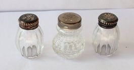 6 kleine Vintage Pfeffer- Salzstreuer Glas Deckel Silber 925