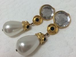 Vintage 1980's-90's Leslie Block Lg. Pearl Crystal Earrings