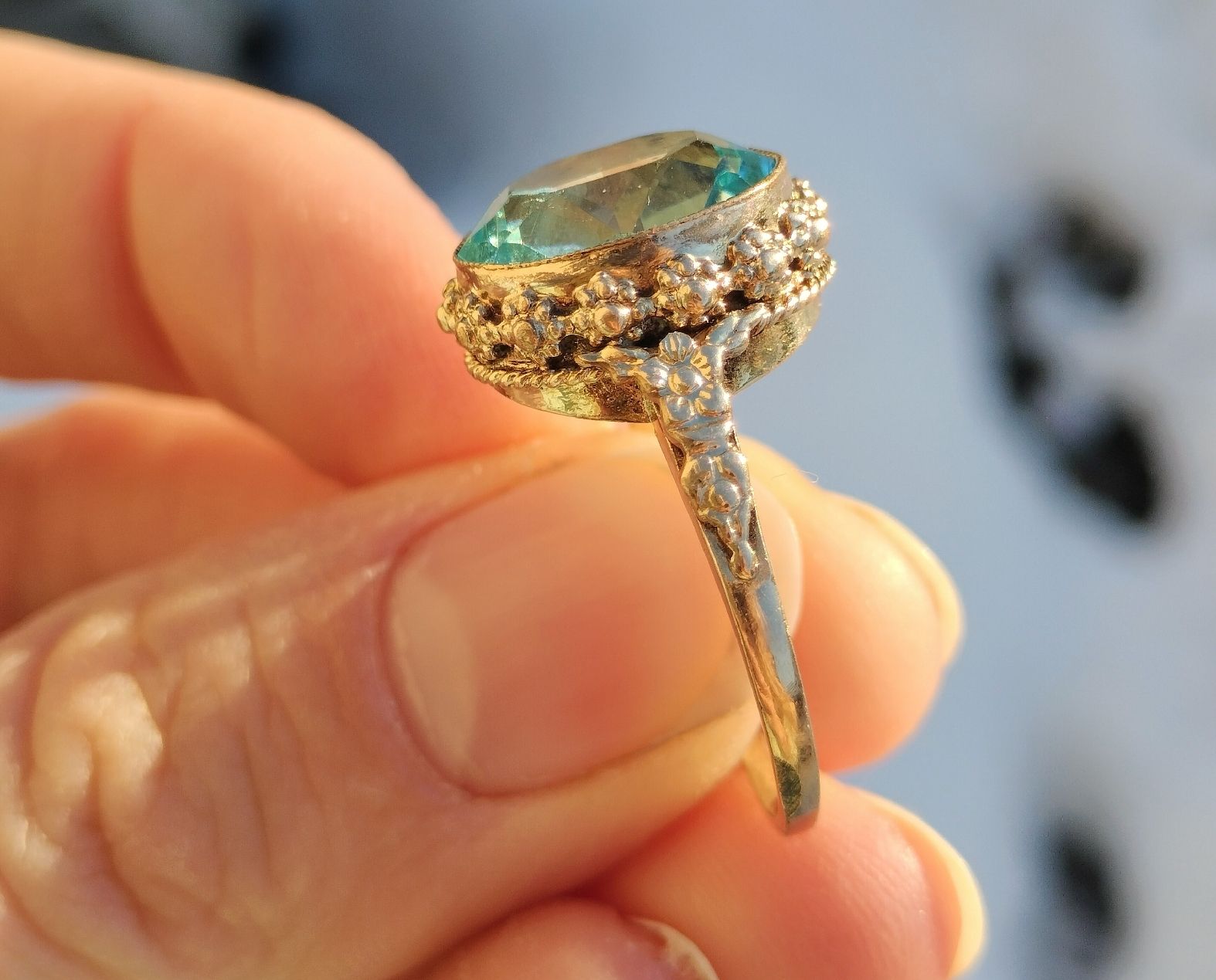 Anelli: Jugendstil Antiker vergoldeter Ring mit hellblauen Paste✨ – Usato da schwyz venduto da larry91sz 9