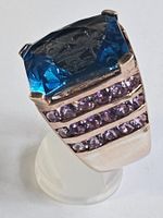 Massive Ring mit blauaem Topas und Amethisten Grösse 58