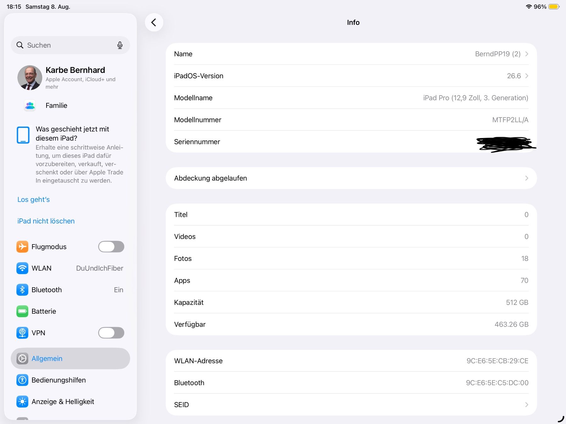 Apple Tablettes PC: iPad Pro 12.9, 3rd Gen, 512GB, inkl Logitec Keyboard – D'occasion à Meggen par gatow68 6