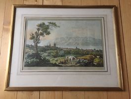 Lausanne Aquatinta Altkolorit 63.5 cm x 50 cm GROS