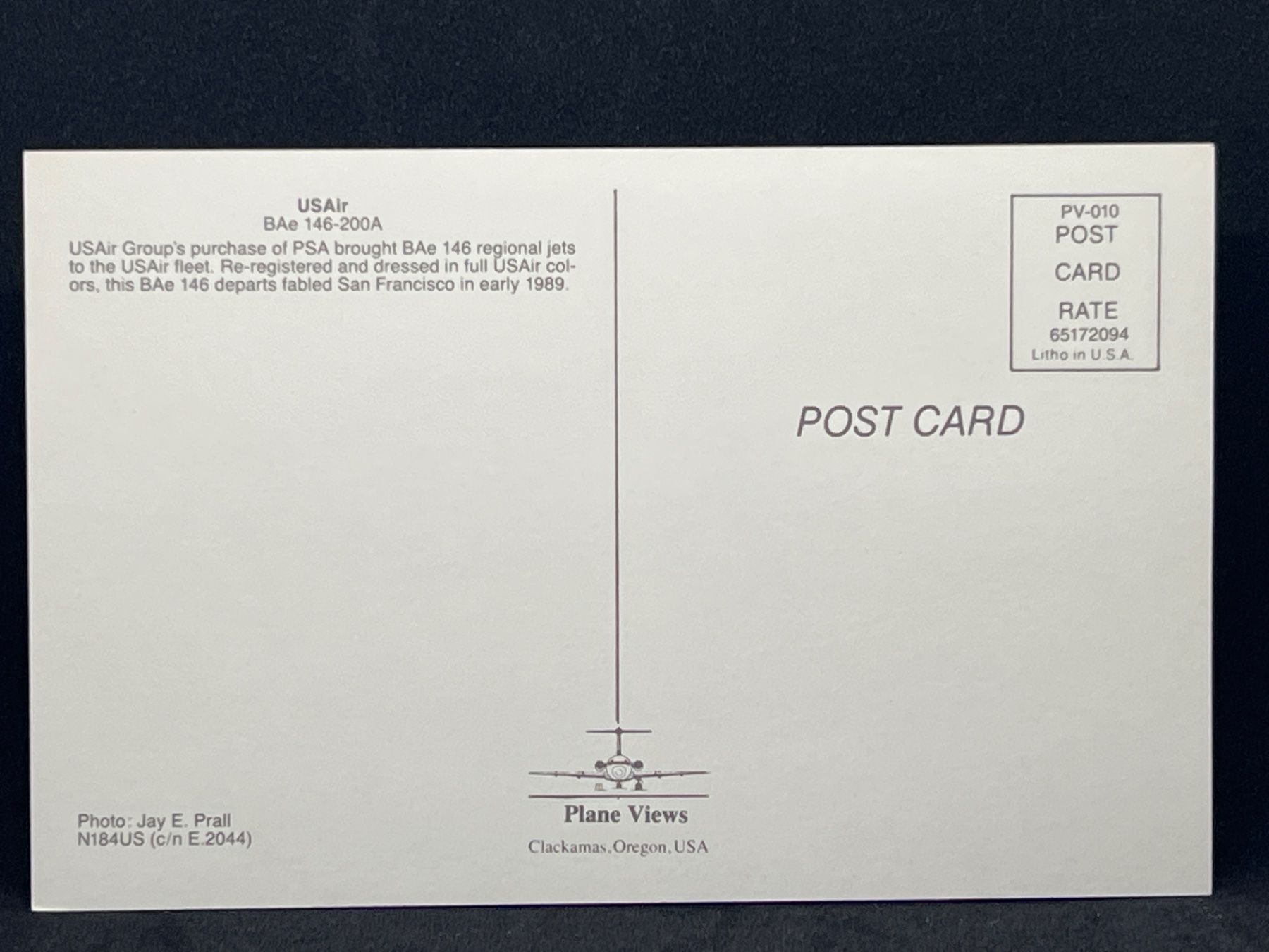 Cartoline postali: USAir BAe 146-200A – Usato da Widnau venduto da Brusi9 1