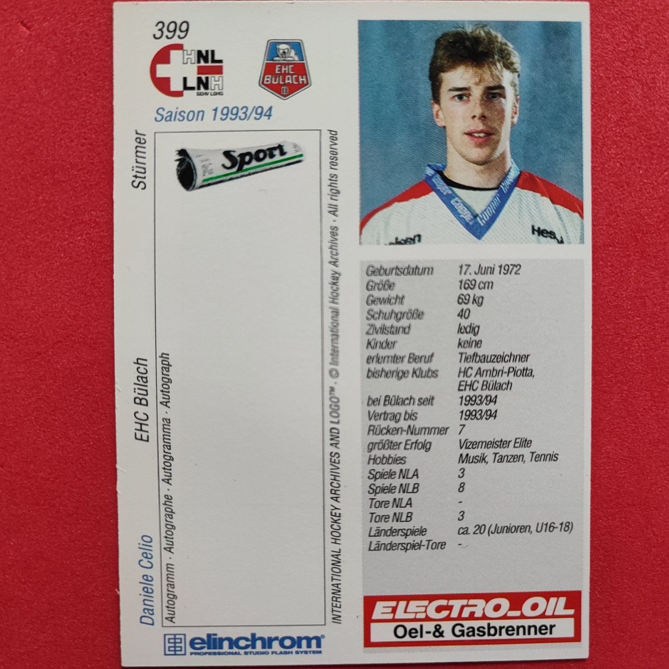 Carte collezionabili: Daniele Celio - EHC BÜLACH - 1993/94 – Usato da Dübendorf venduto da kb86_MOVIE 1