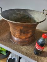 3 Antique Copper kettles and a large cauldron