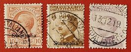 ITALIEN BESETZUNG ITALIA POSSEDIMENTI STAMPALIA 3, 6, 7 1912