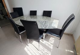 Eleganter XXL Granit-Esstisch mit 6 Stühlen
