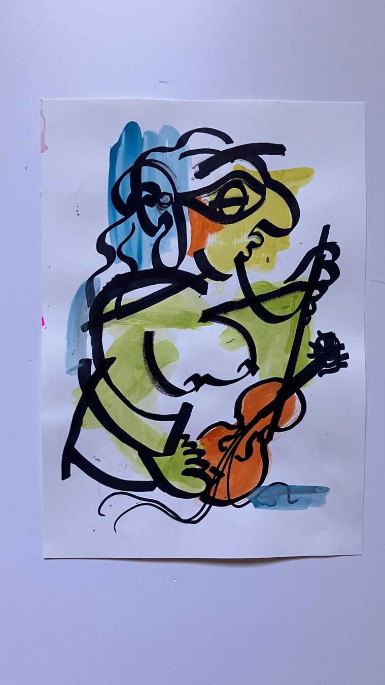 Dipinti: Aquarelle originale, violoniste expressif – Usato da St-Cierges venduto da LeRegain 2