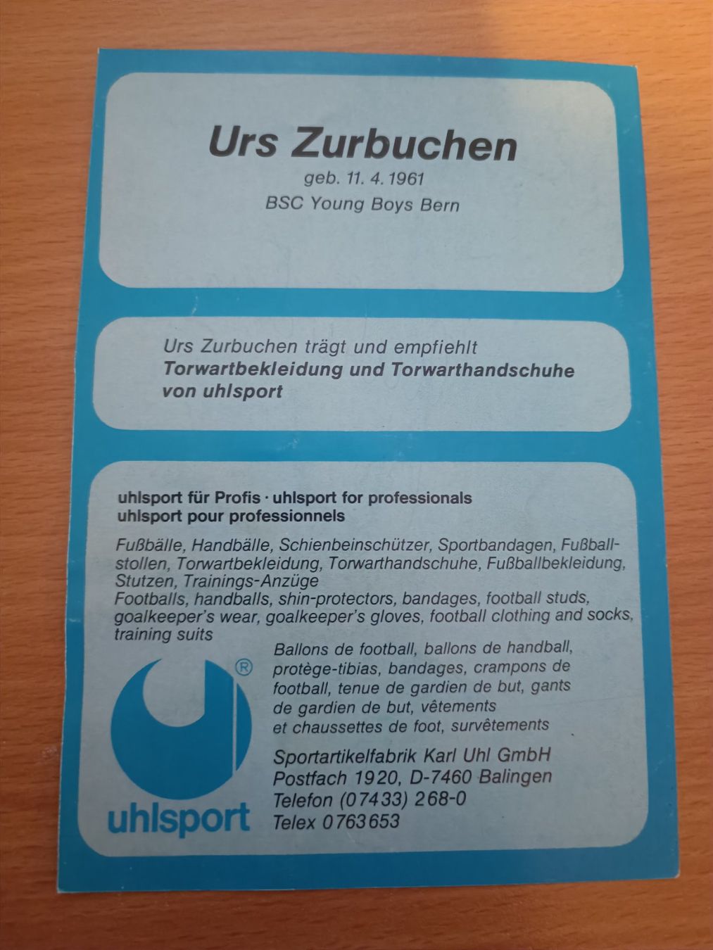 Autogramme: Urs Zubuchen - alte  Autogrammkarte YB – Gebraucht aus Menziken von Artographs 1