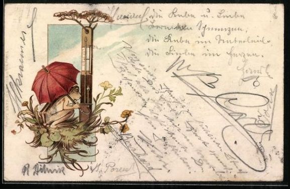 Cartes postales: Litho Frosch mit Regenschirm an einem Th – D'occasion à Berlin par bartko-reher