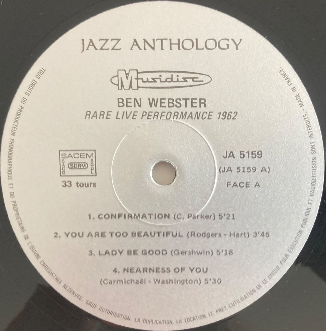 Schallplatten: BEN WEBSTER - RARE LIVE PERFORMANCE 1962 – Gebraucht aus Poliez-Pittet von Newtown-Records 2