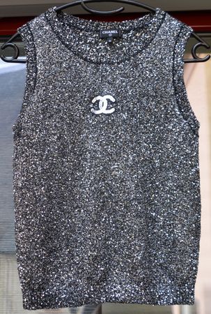 Chanel Paillettenbluse / top à sequins 36